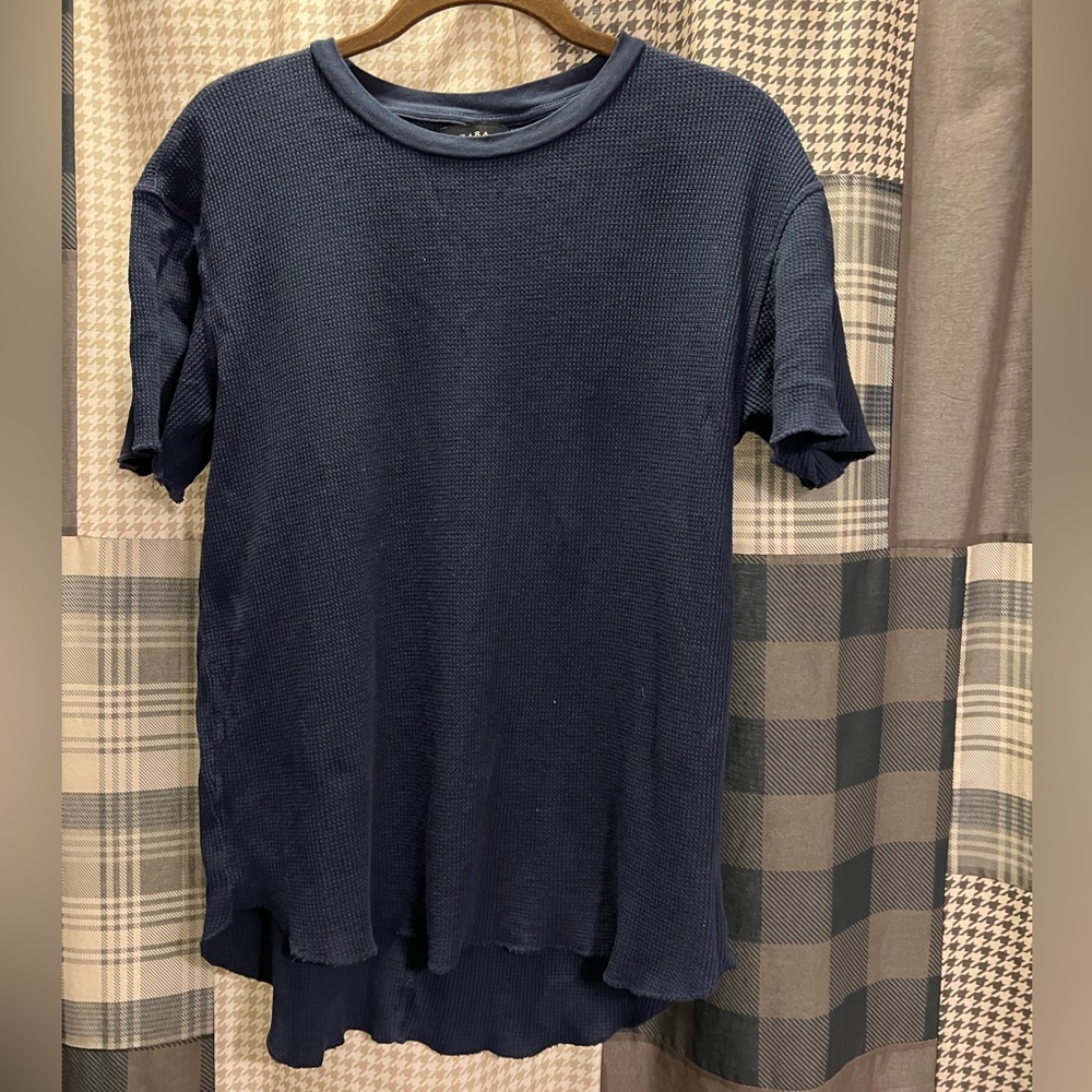 Zara Dark Blue Textured Knit Top